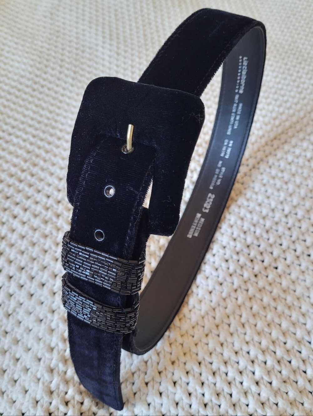 Liz Claiborne Velvet Black Belt With Beaded Loops
